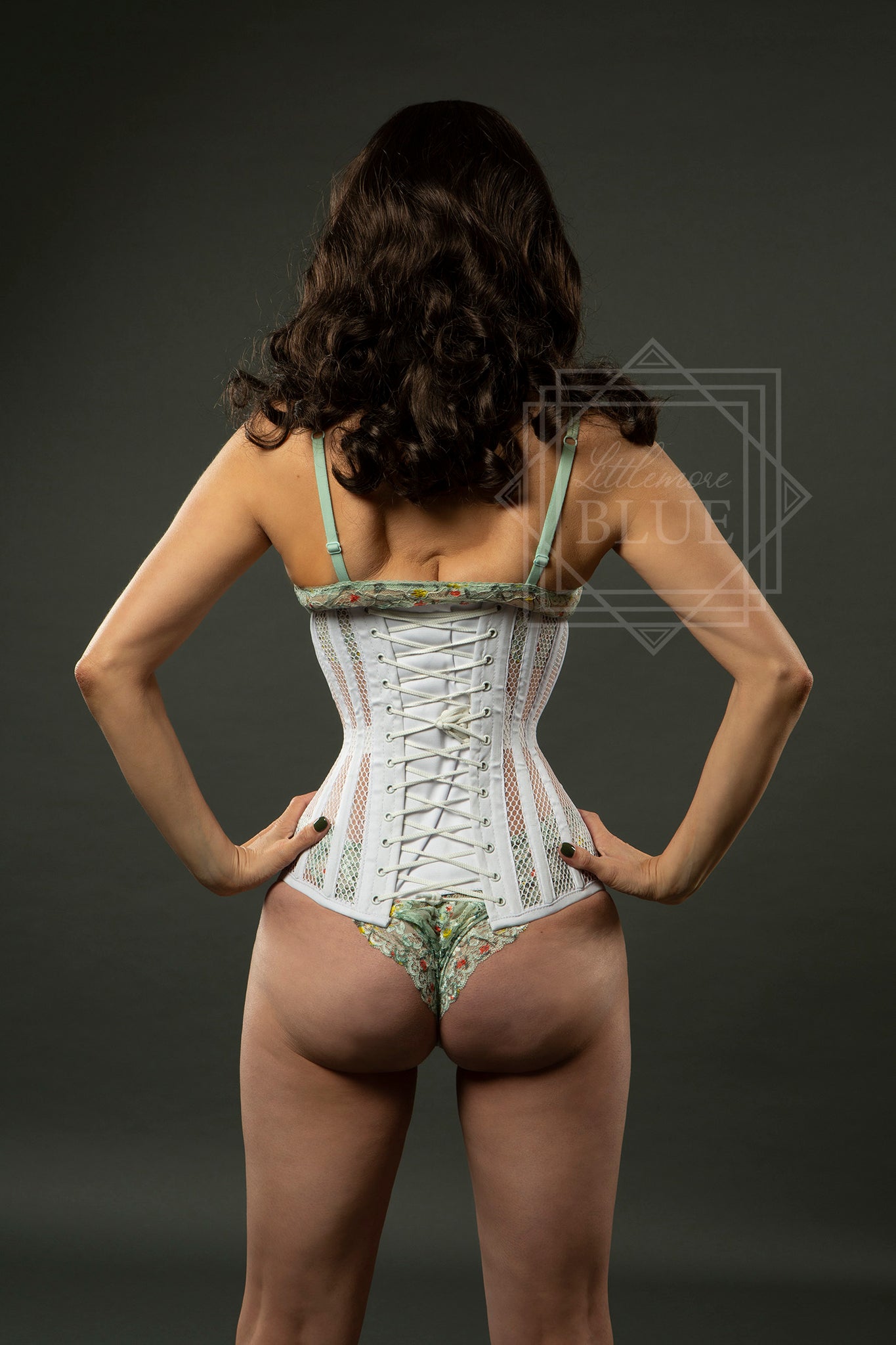 white mesh underbust corset burlesque costume