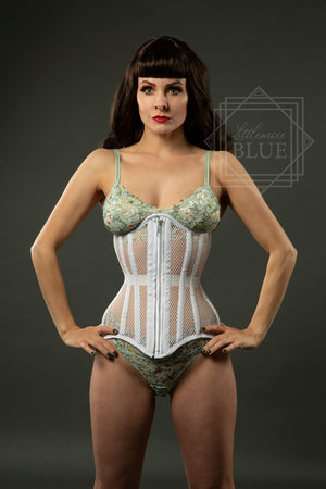 white mesh underbust corset burlesque costume