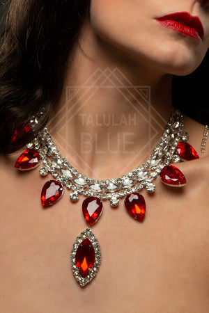 Showgirl teardrop red and silver costume necklace