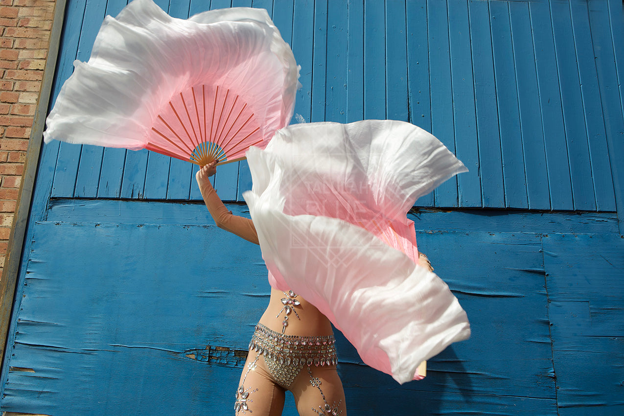 pink white fishtail silk veil fan