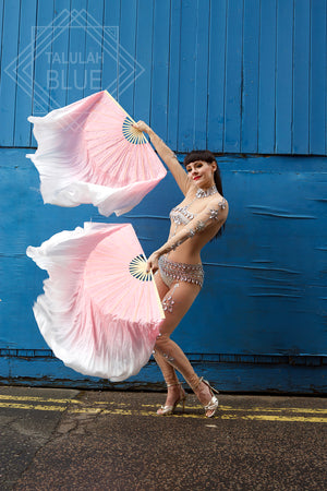 pink white fishtail silk veil fan