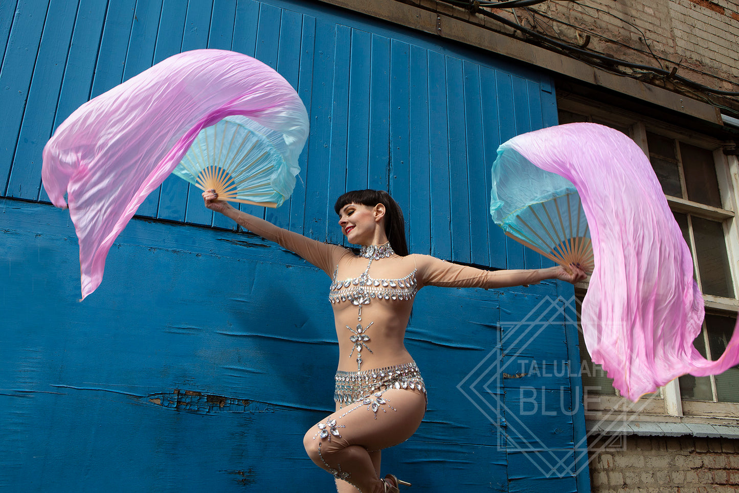turquoise pink pastel silk veil fans