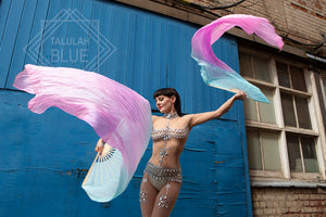 turquoise pink pastel silk veil fans