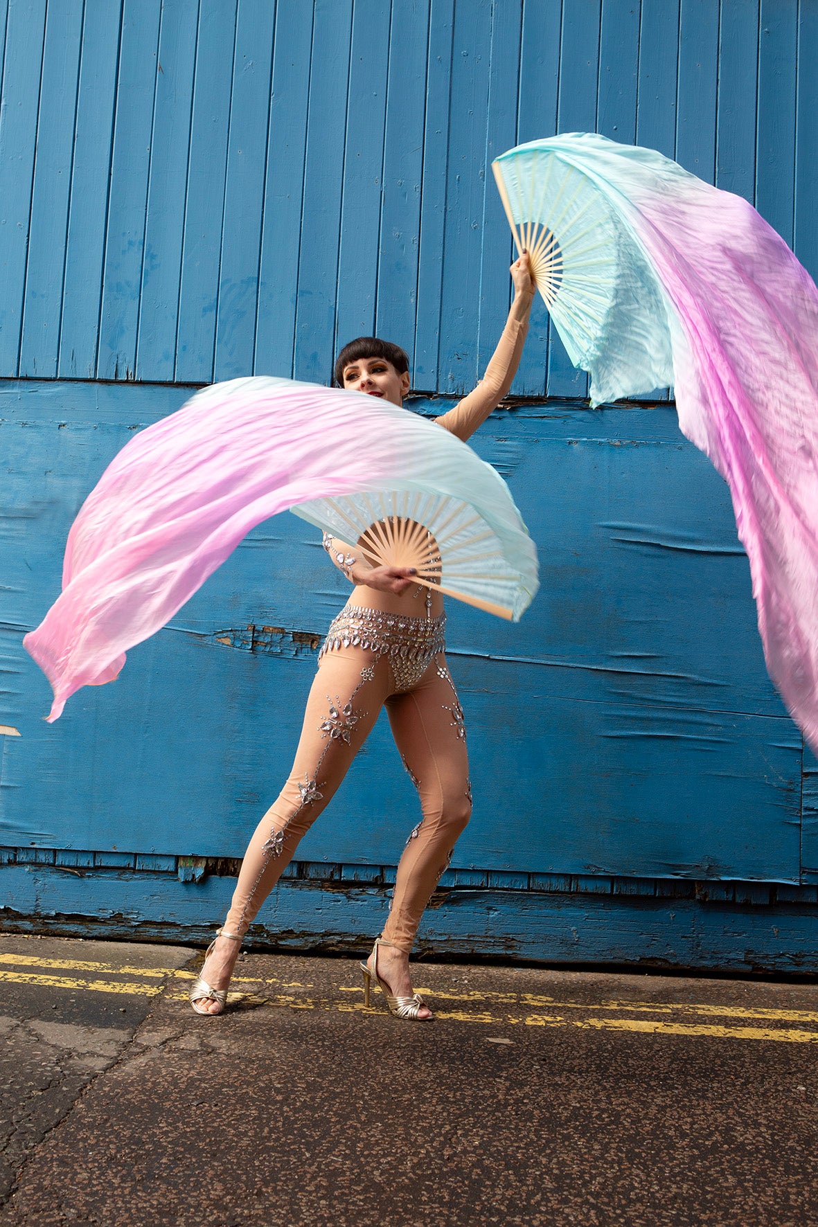 Turquoise & Pink Dip Dye Silk Fans