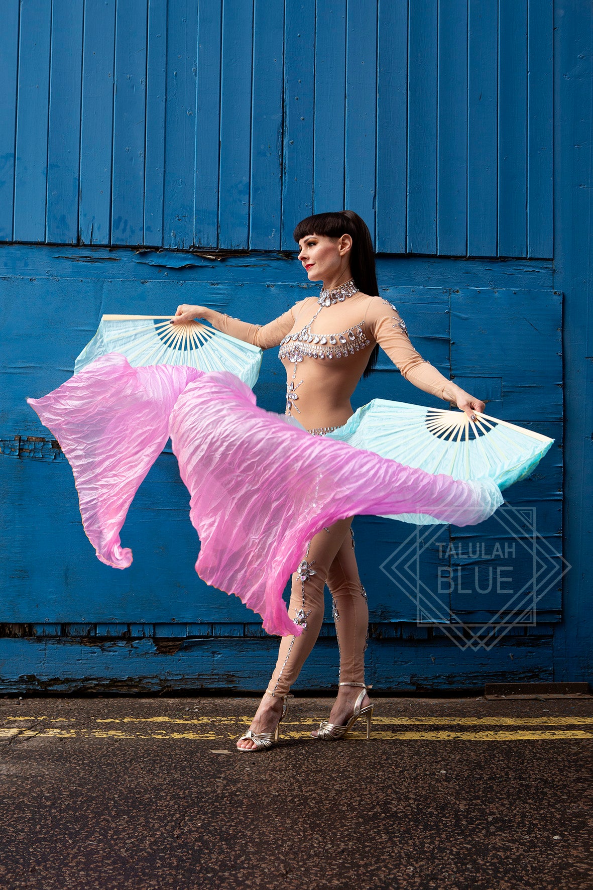 turquoise pink pastel silk veil fans