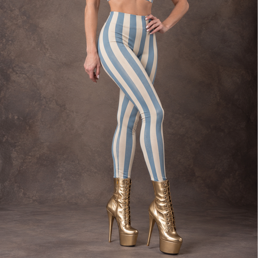 Blue Circus Stripe Leggings – Distressed Vintage Stripe Activewear