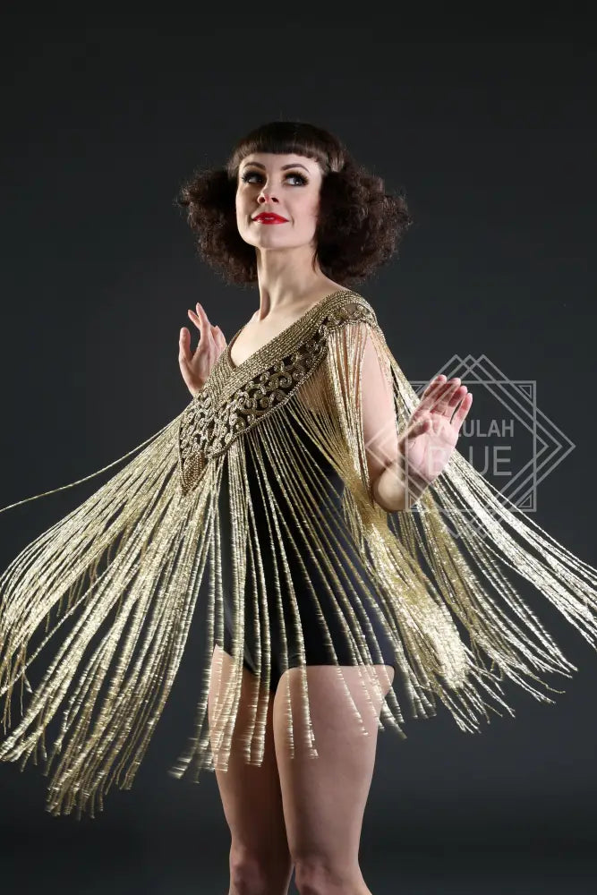 black gold long fringe collar cape
