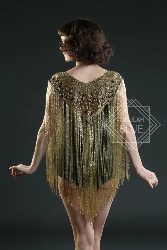 black gold long fringe collar cape