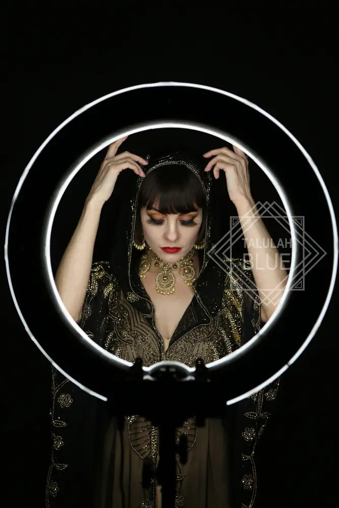 black sheer kaftan with hood dress robe