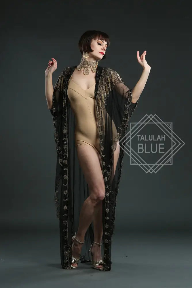 black sheer kaftan with hood dress robe