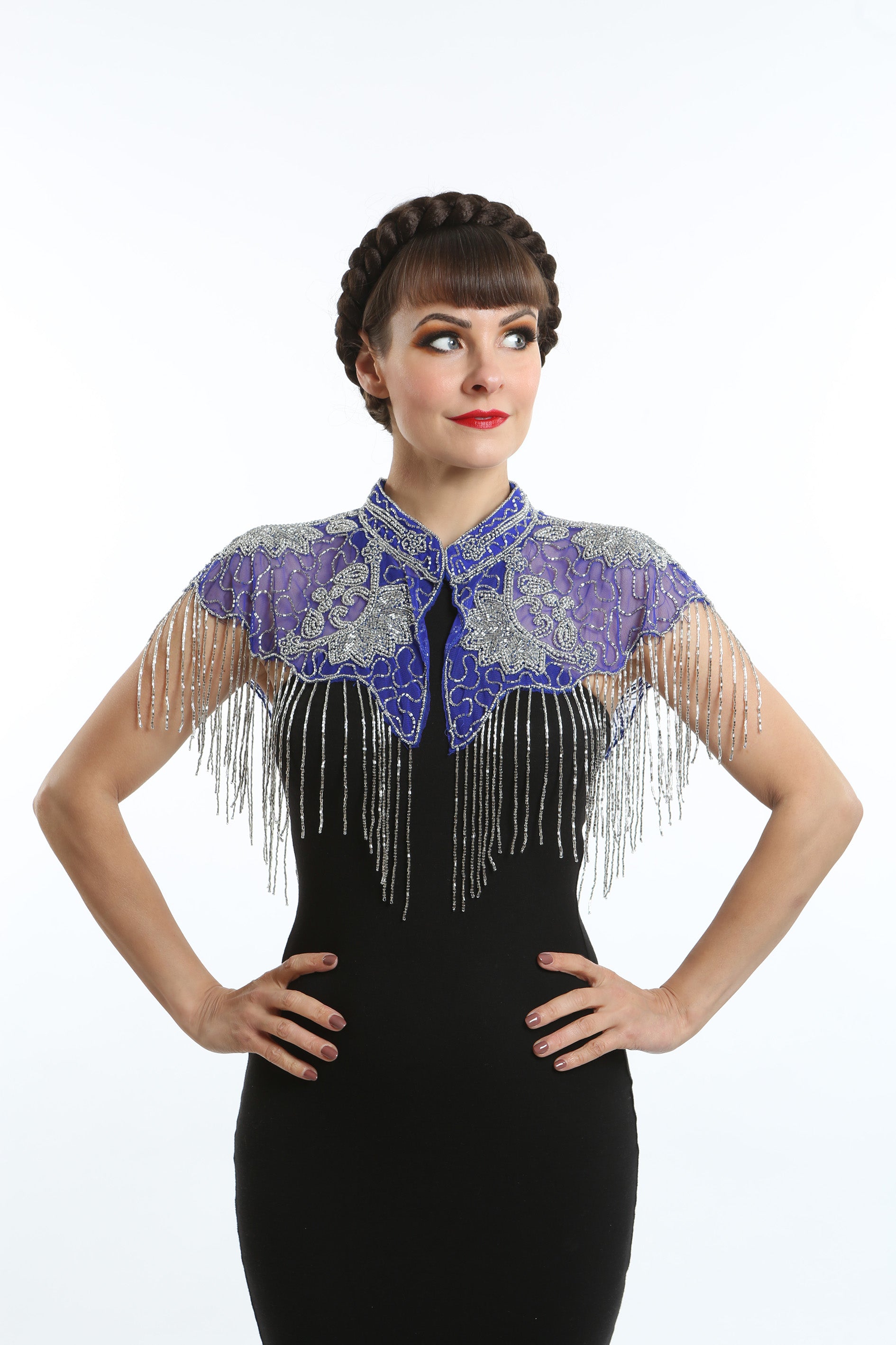 blue beaded 1920's circus great Gatsby cape