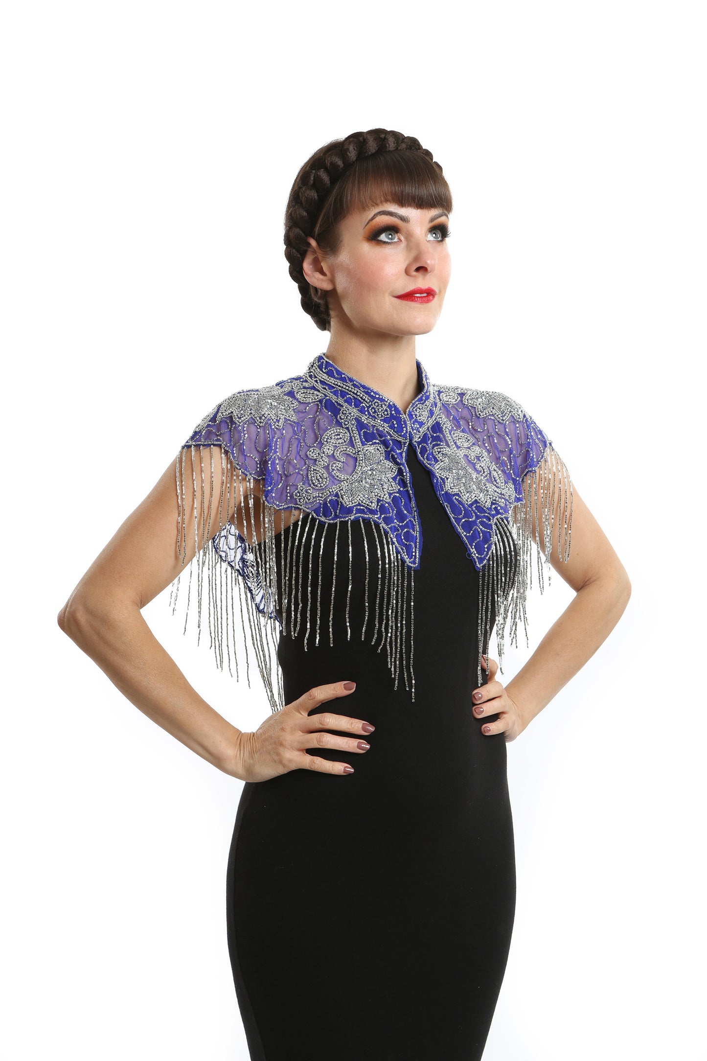 blue beaded 1920's circus great Gatsby cape