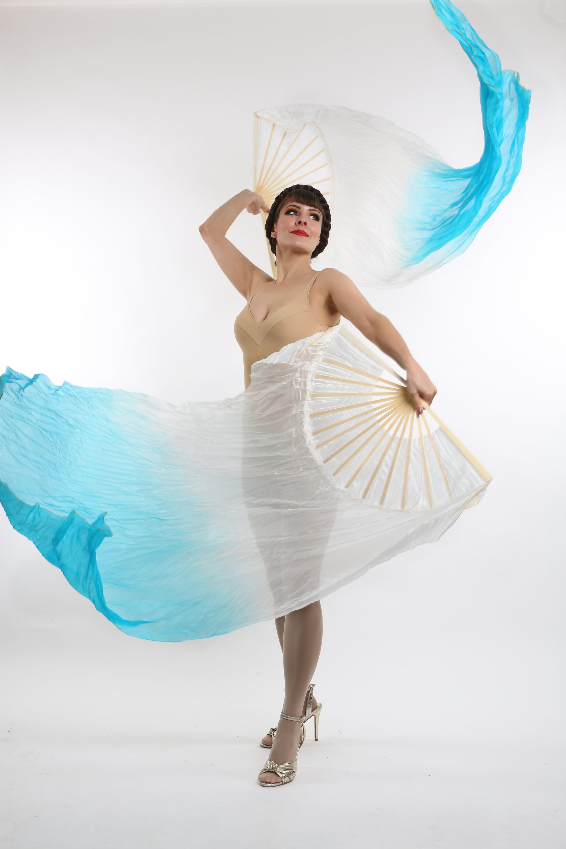 blue dip dye silk veil fans bellydance costume burlesque costume