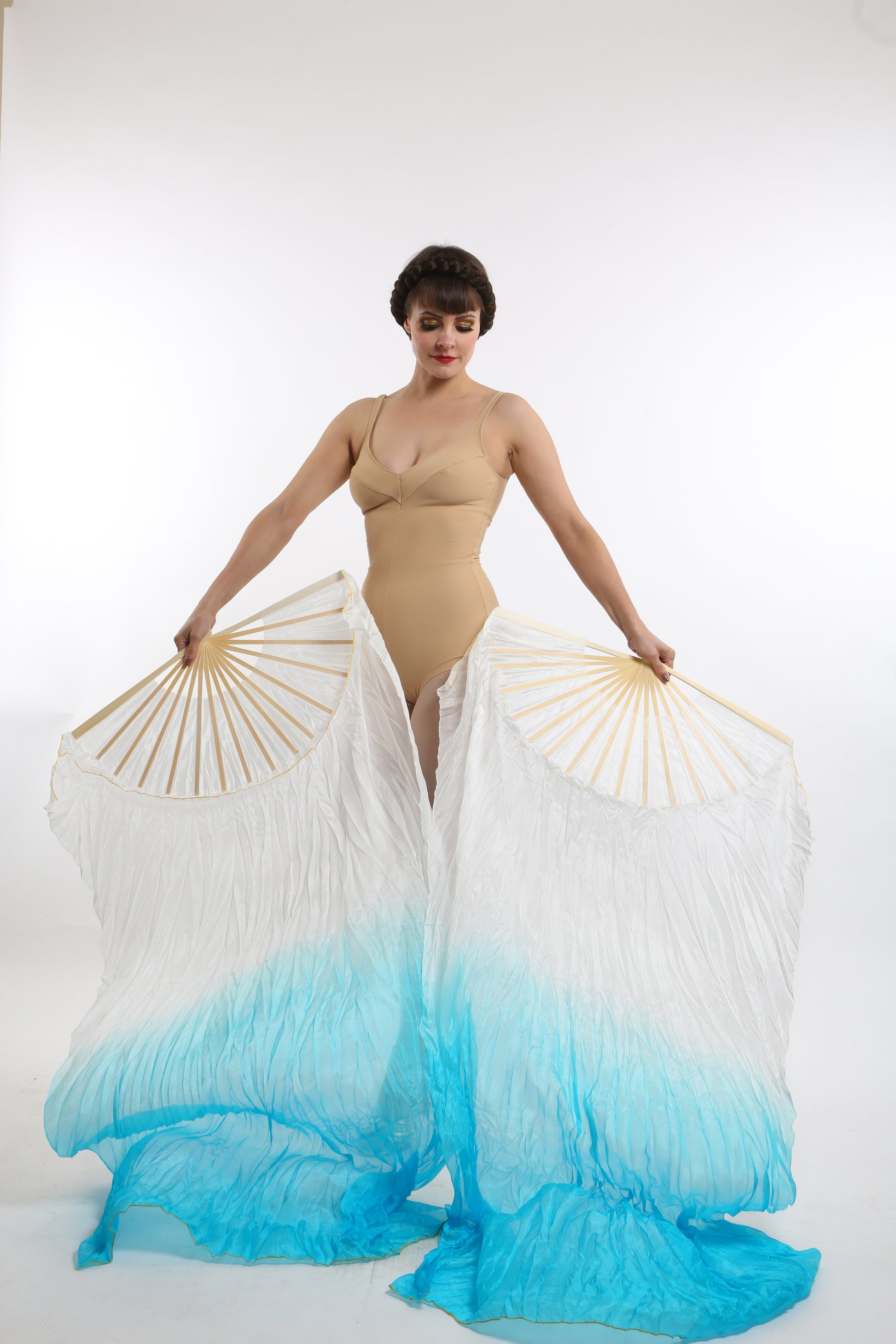 blue dip dye silk veil fans bellydance costume burlesque costume
