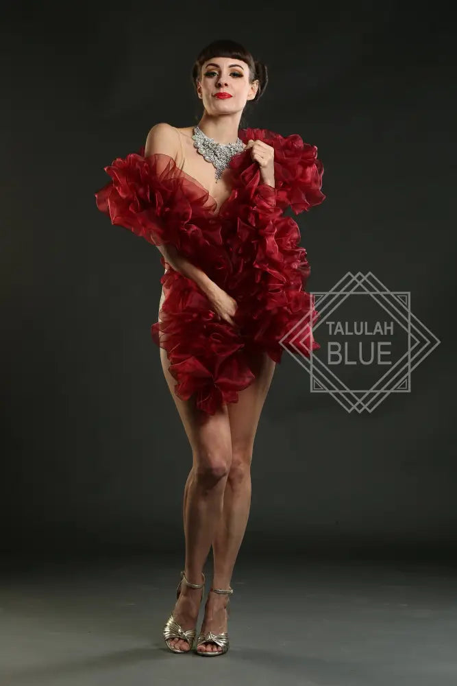burlesque organza boa in burgundy Talulah Blue Creations ~ Burlesque Costumes