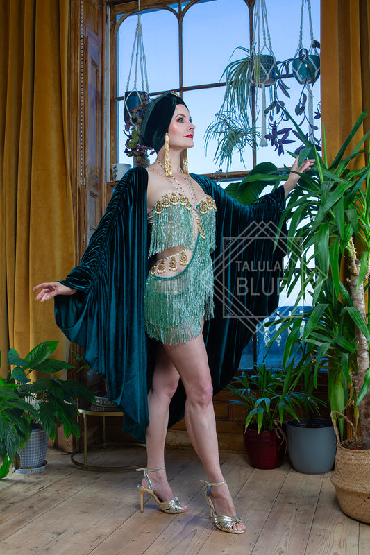 forest green shrug flapper dress for that roaring twenties outfit, peaky blinders great gatsby dress, fancy dress shop, burlesque costume, 1920's dress