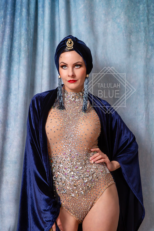 luxury tassel navy blue velvet turban great gatsby costume 1920's vintage style, burlesque costume, fashion turbans for ladies