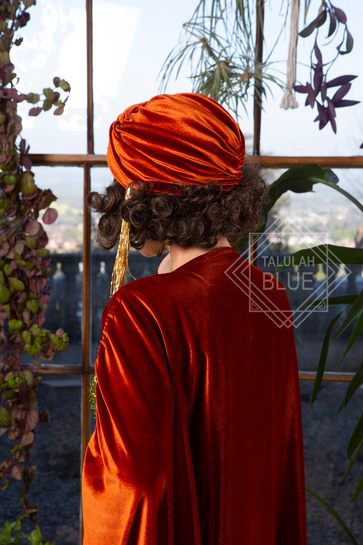 luxury tassel orange velvet turban great gatsby costume 1920's vintage style, burlesque costume, fashion turbans for ladies