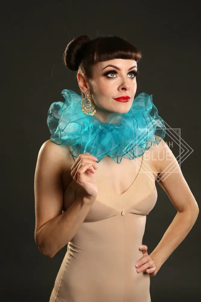 Turquoise Luxury Organza Neck Ruffs Circus Costume