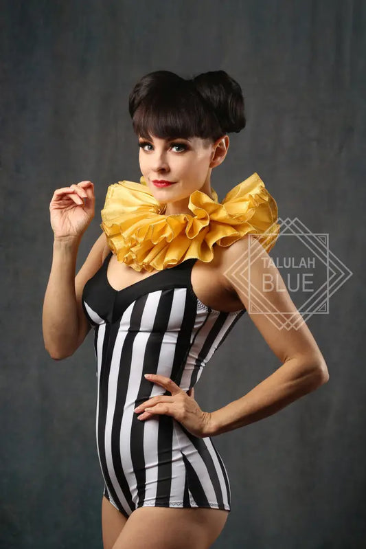 gold satin clown ruffle costume