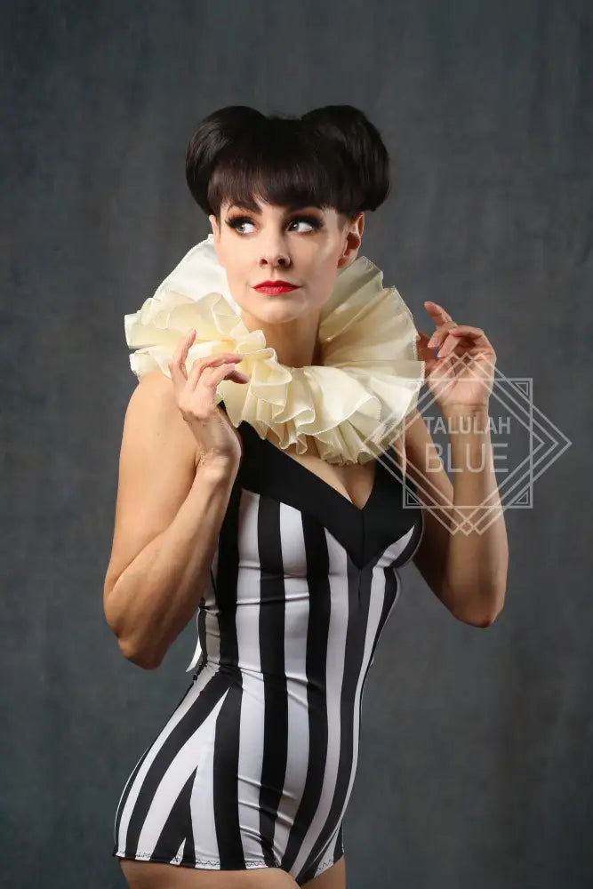 ivory satin clown ruffle costume