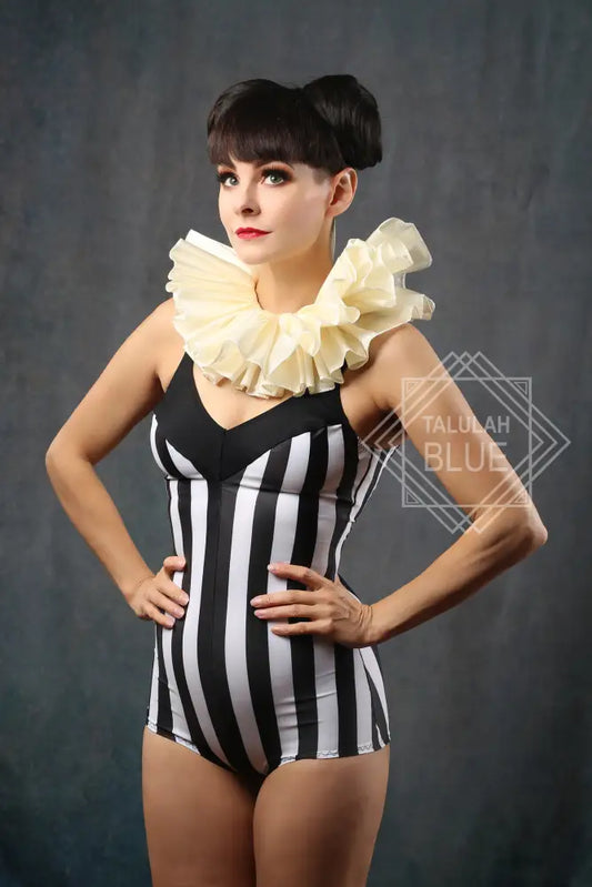 ivory satin clown ruffle costume