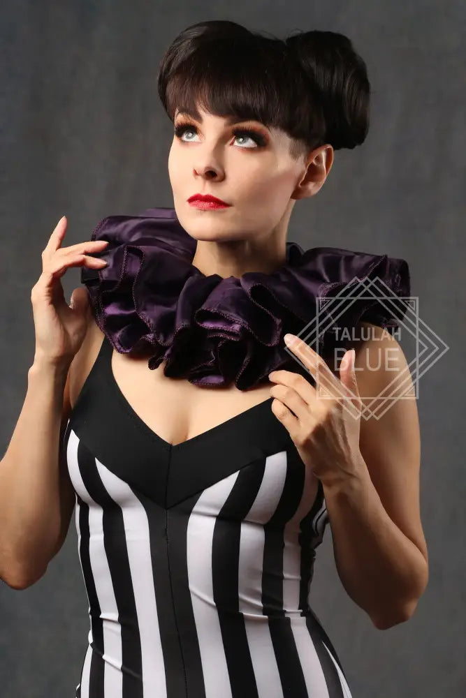 purple satin clown ruffle costume