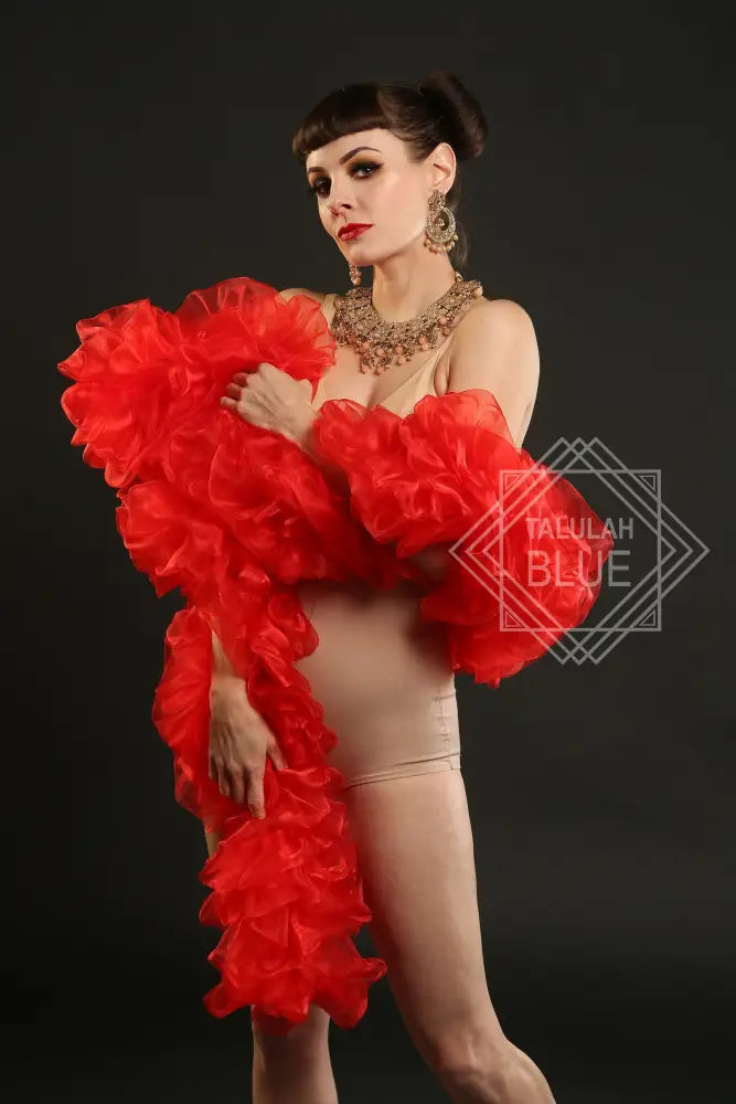 Red Burlesque Organza Boa ~ vegan ~ cabaret and drag costume boa