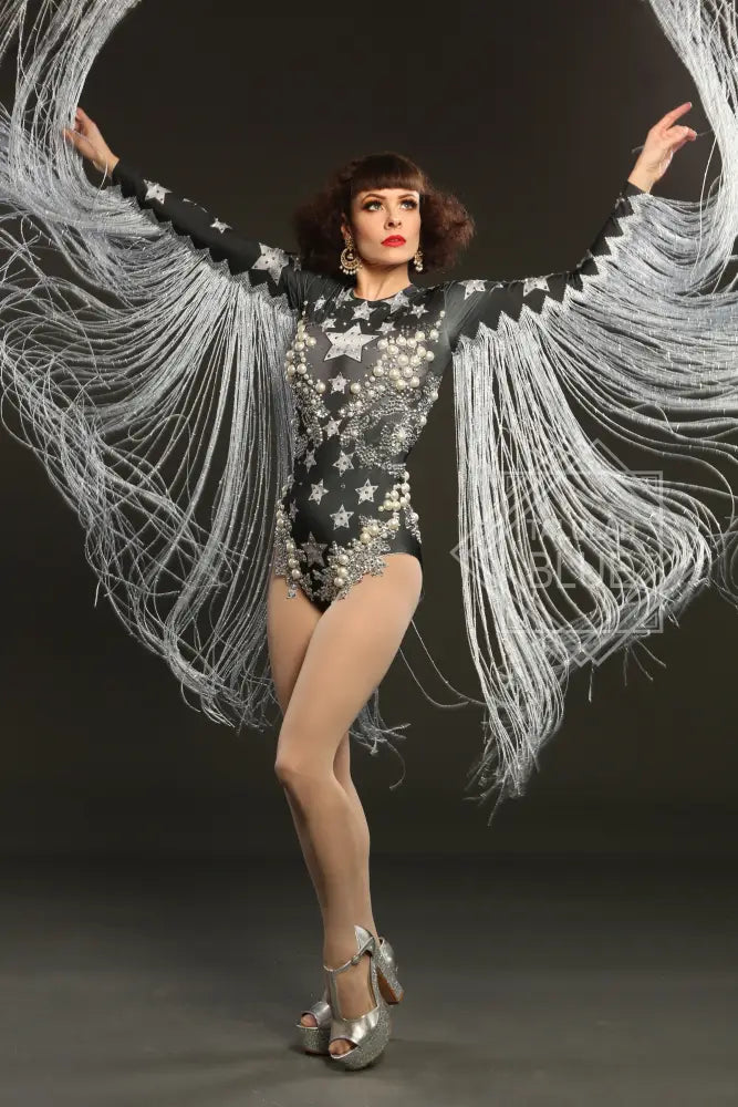 Rock Star Fringe Sleeve Leotard Talulah Blue Costumes Rock Star Fringe Sleeve Leotard Talulah Blue Costumes