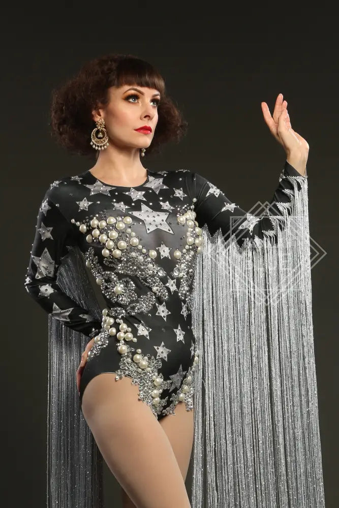 Rock Star Fringe Sleeve Leotard Talulah Blue Costumes Rock Star Fringe Sleeve Leotard Talulah Blue Costumes