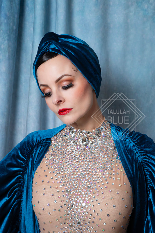teal velvet turban great gatsby costume 1920's vintage style, burlesque costume, fashion turbans for ladies