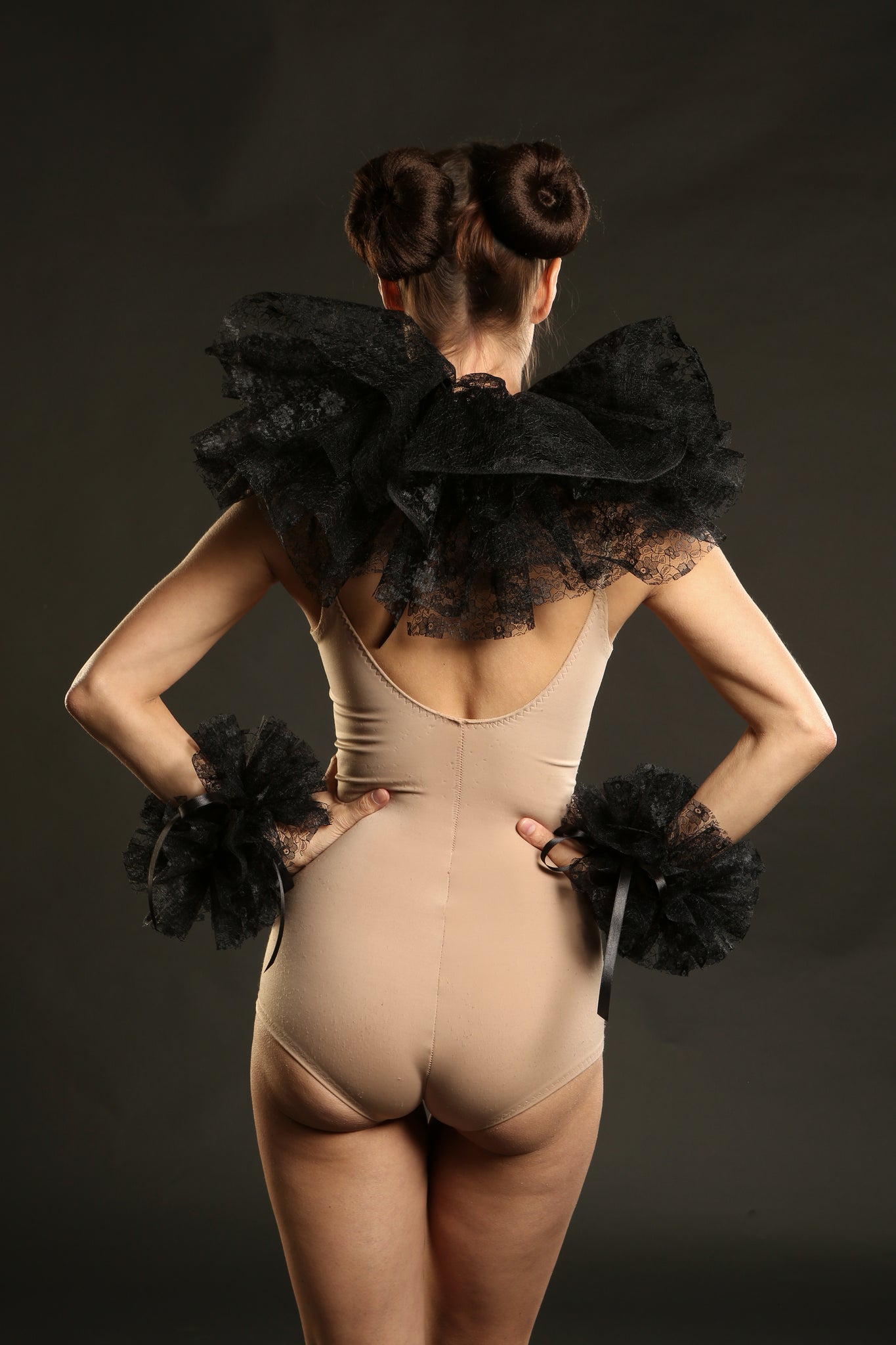 Black Lace Neck Ruff / Cuffs Circus Costume