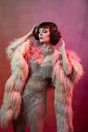 Nude Mesh Crystal Bodycon mini Flapper Dress 1920 showgirl