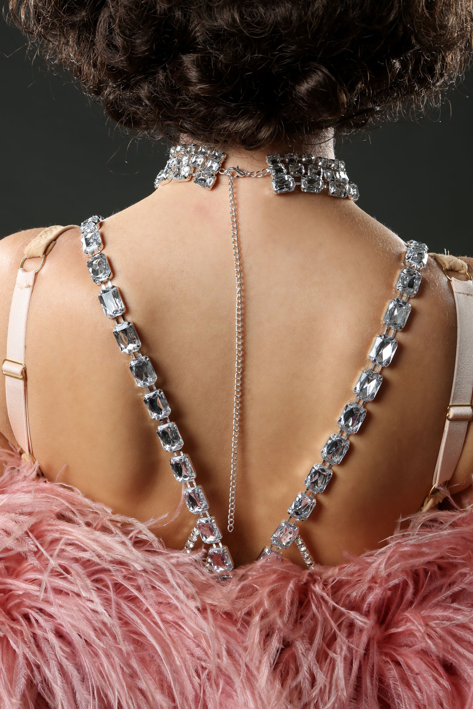 Silver 3 Tier Gem Showgirl Necklace