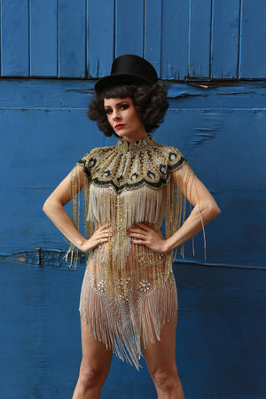 1920 beaded black and gold circus gatsby cape