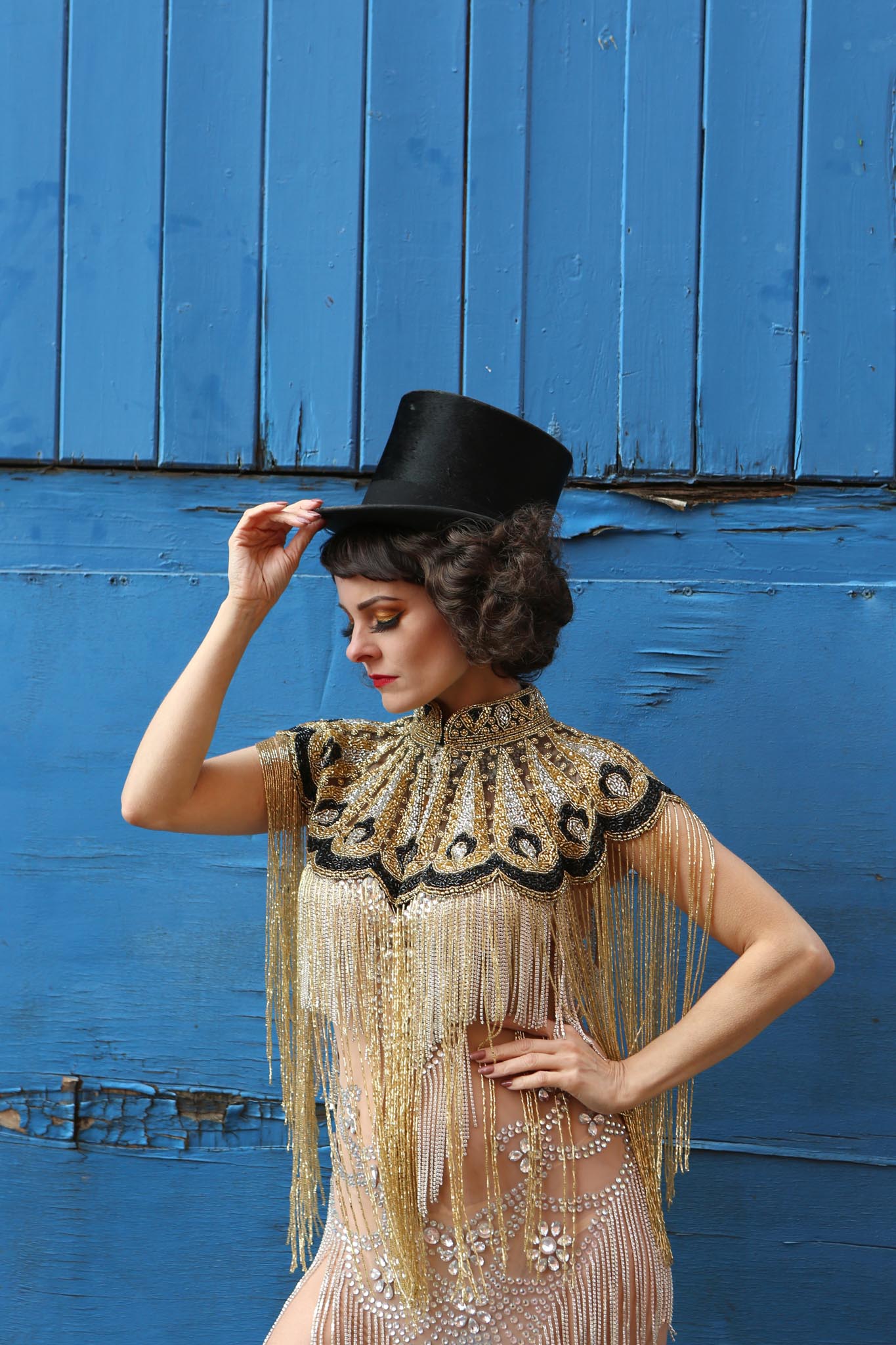 1920 beaded black and gold circus gatsby cape