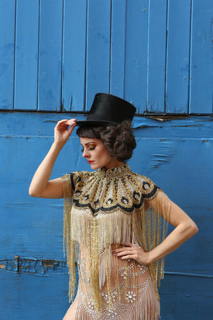 1920 beaded black and gold circus gatsby cape
