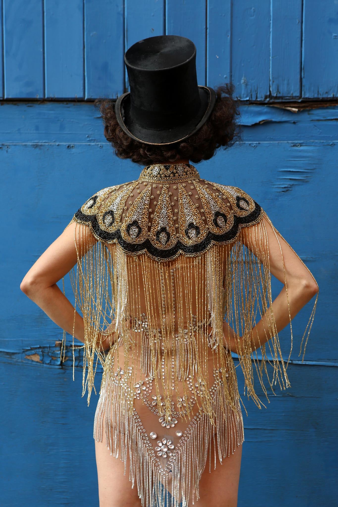 1920 beaded black and gold circus gatsby cape