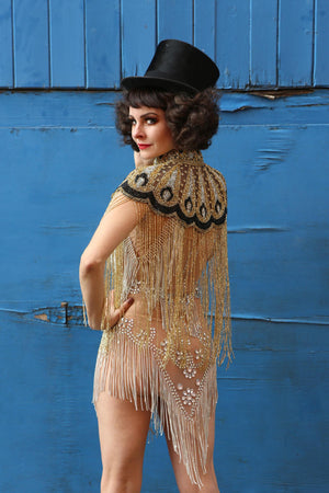1920 beaded black and gold circus gatsby cape