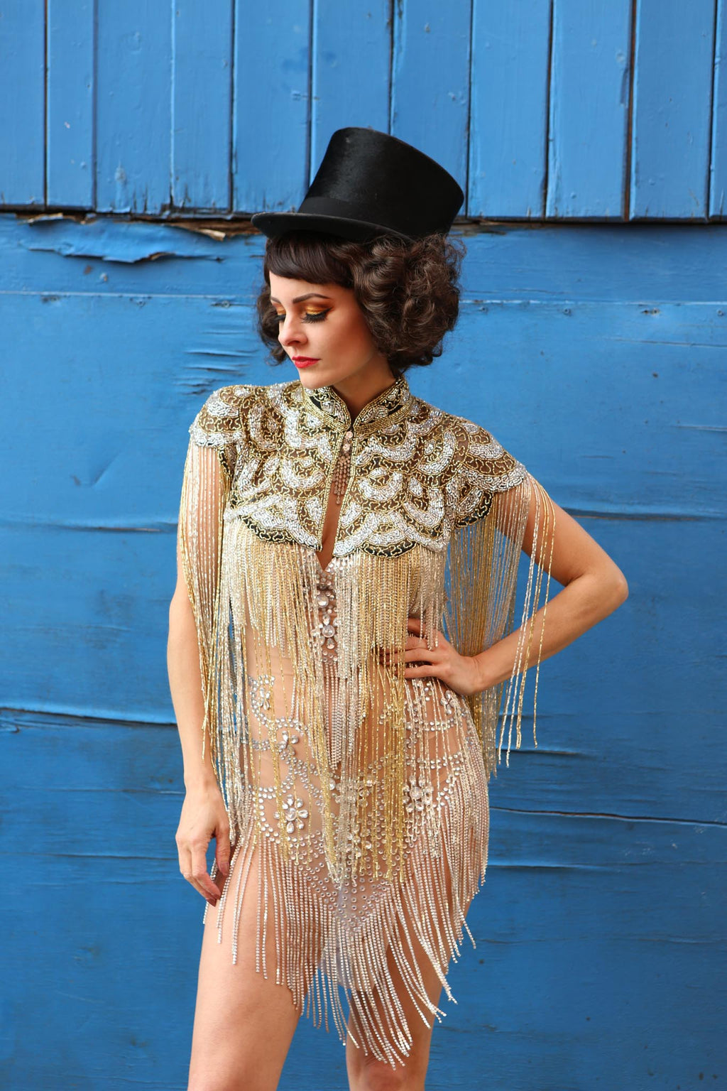 1920 beaded bronze circus deco gatsby cape