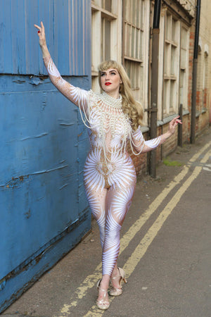 pearl necklace burlesque costume 1920's outfit, great gatsby vintage fashion, art deco costume