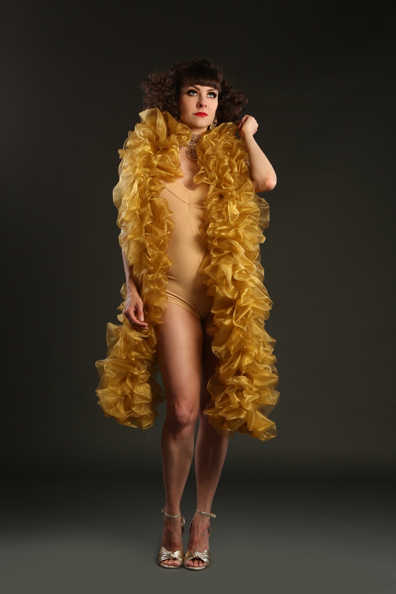Old Gold Burlesque Organza Boa ~ vegan ~ cabaret and drag costume
