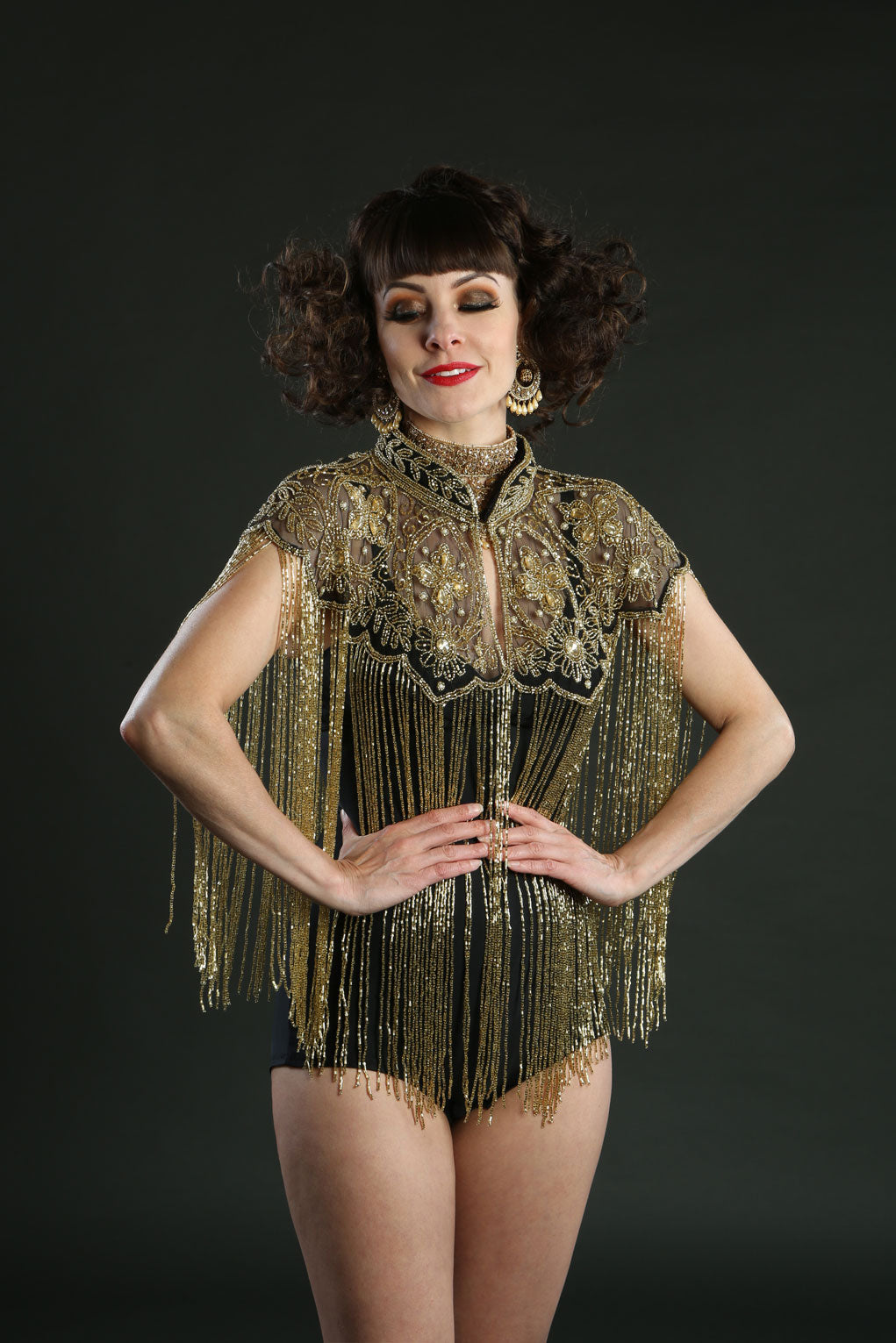 long gold fringe embroidered cape