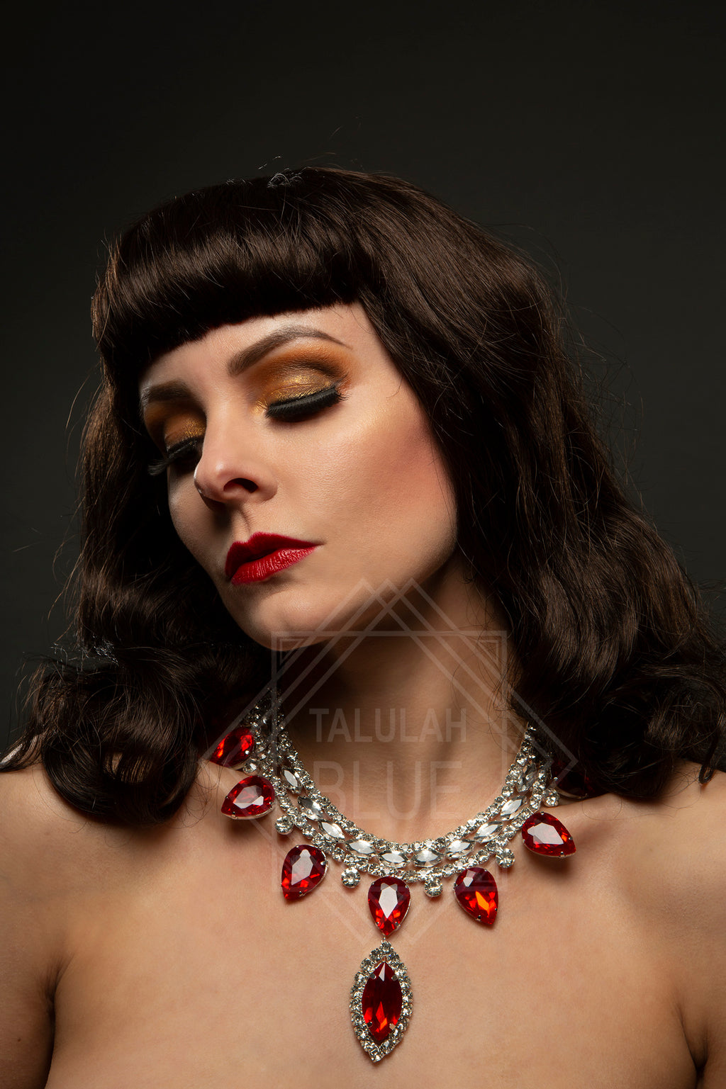 Showgirl teardrop red and silver costume necklace