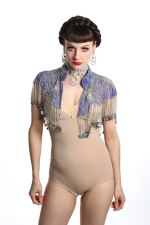 Blue & Silver Sequin Tassel Cape