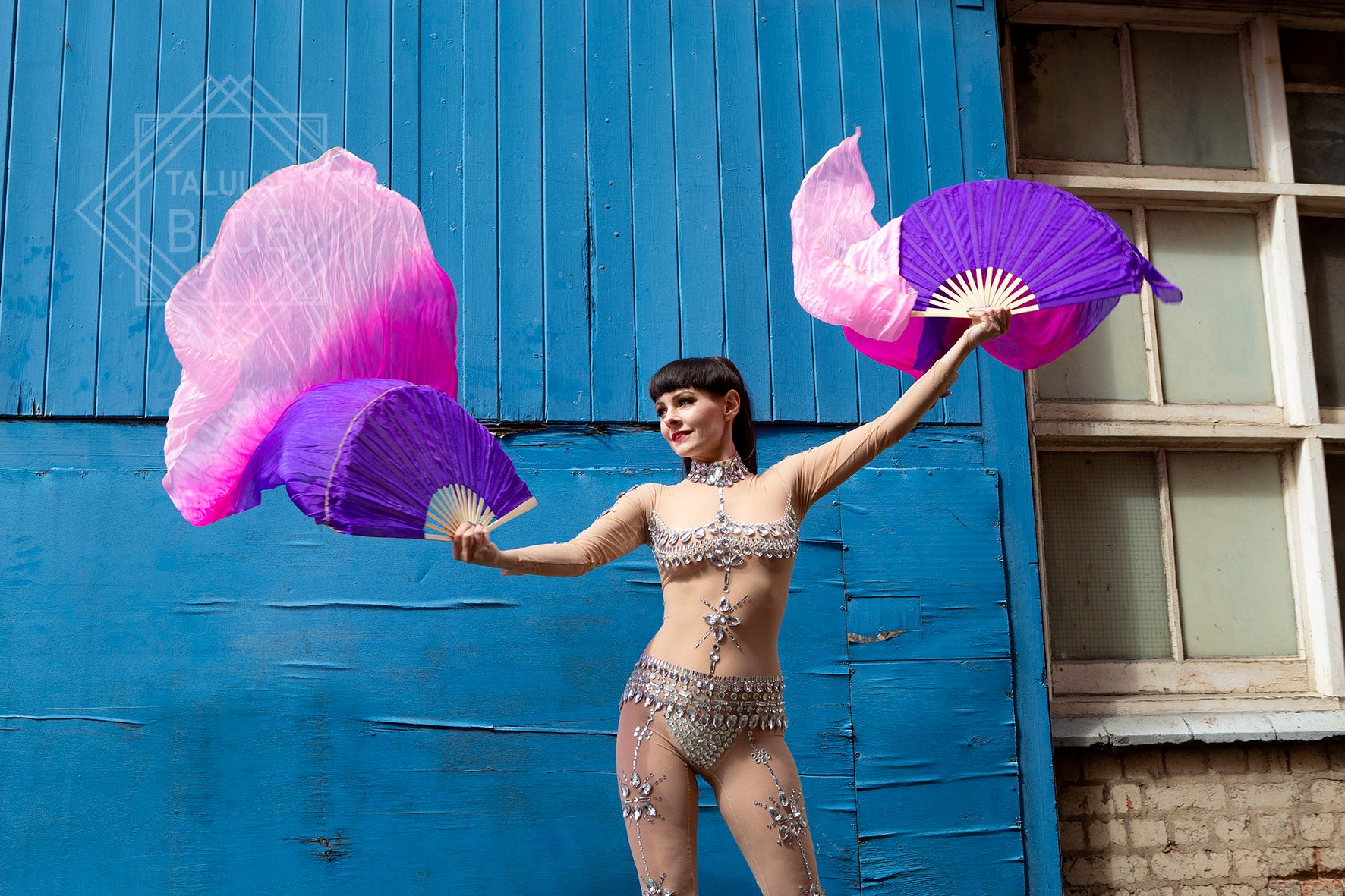 Veil Silk Fans ~ Dip dye pink & purple ~ for belly dance burlesque and circus Costume