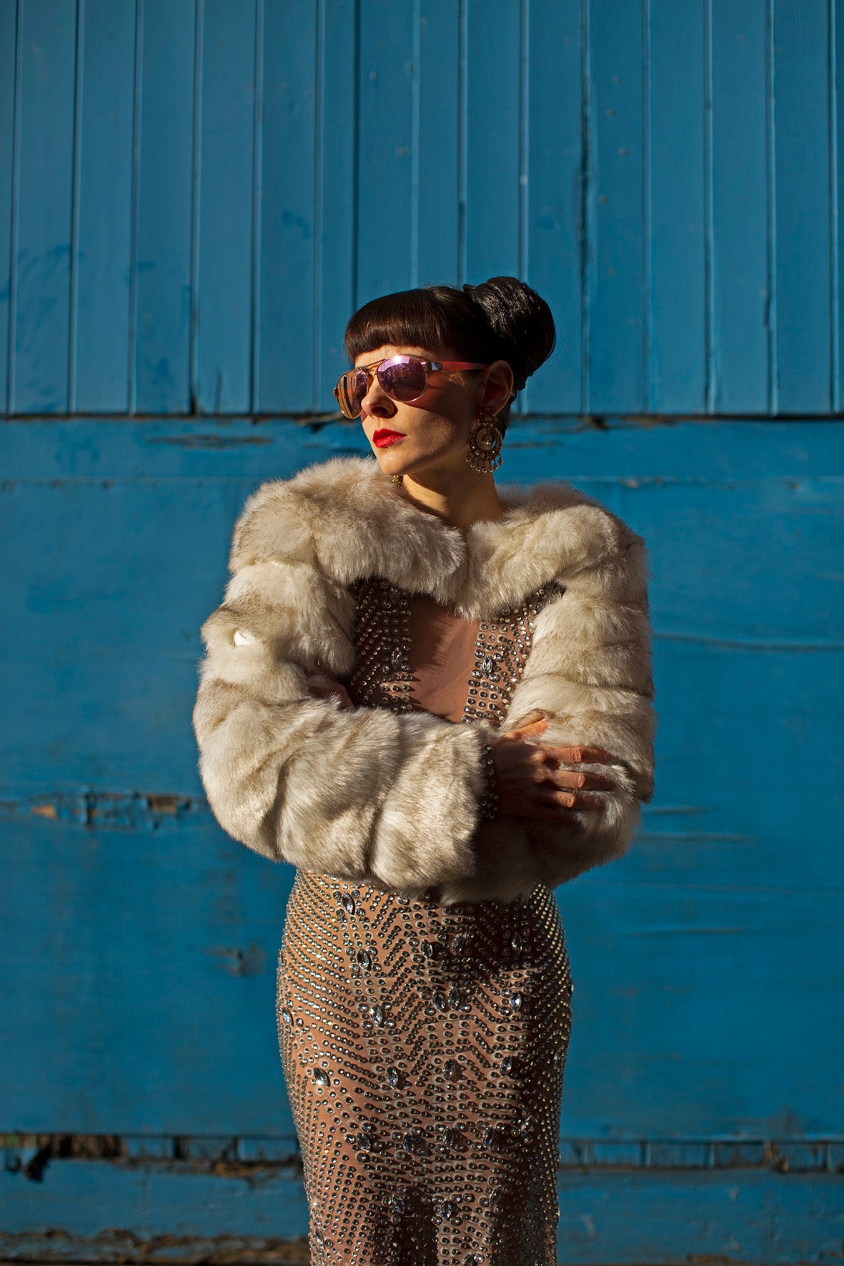 white faux fox fur cropped jacket festival outfit costume