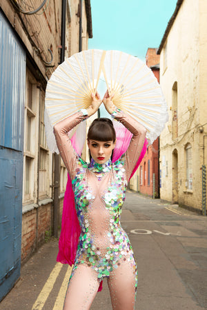 Mermaid dragon rhinestones gem catsuit circus costume aerial unitard, burlesque costume, festival fashion party outfit