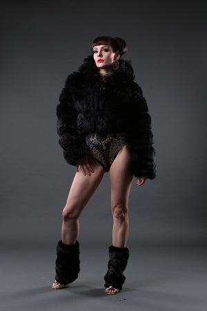 black faux fur coat with hood festival outfit costume clubbing