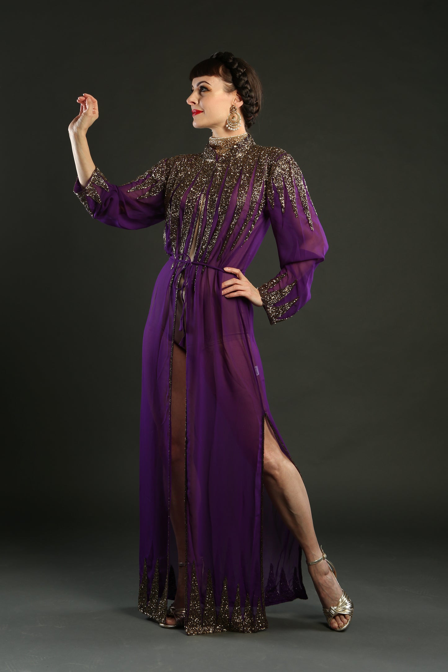 Dark Purple Embellished Gown Overcoat circus costume 1920 showgirl